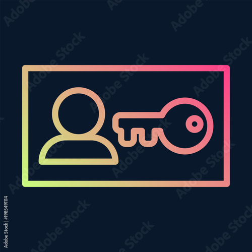 Icon of a person and a key within a rectangle