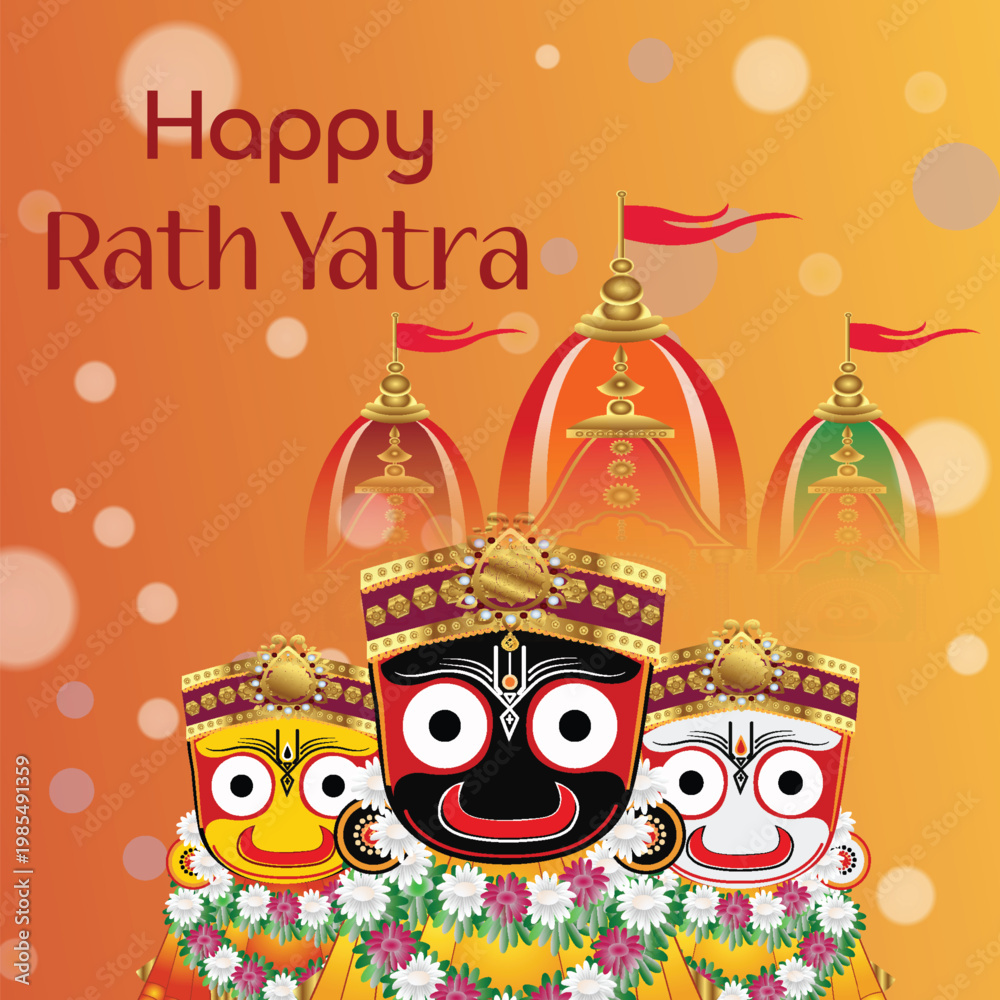 Fototapeta premium Jagannath Ratha Yatra Festival Chariots Illustration