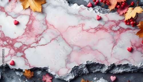 Marble background with subtle pink tones and hearts