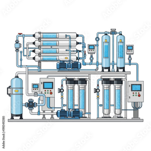 Advanced Water Filtration System with Pumps and Control Panels