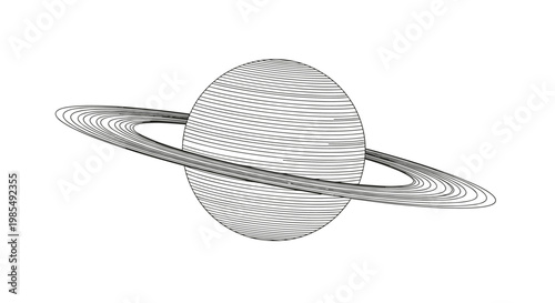 Elegant minimalist line art illustration of the planet Saturn and its prominent ring system on a plain white background.