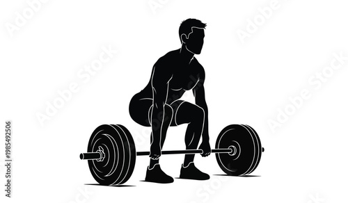 A striking black silhouette depicts a muscular man lifting a barbell showcasing strength and athletic prowess a powerful silhouette high quality professional detailed modern