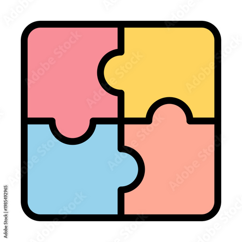 A square formed by four interlocking puzzle pieces in different colors