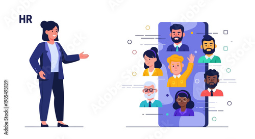Human Resources Professional Presenting Diverse Team on Digital Platform.