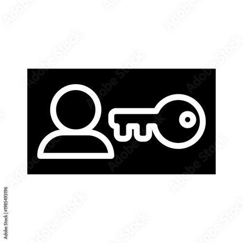 Icon of a person and a key on a black rectangle