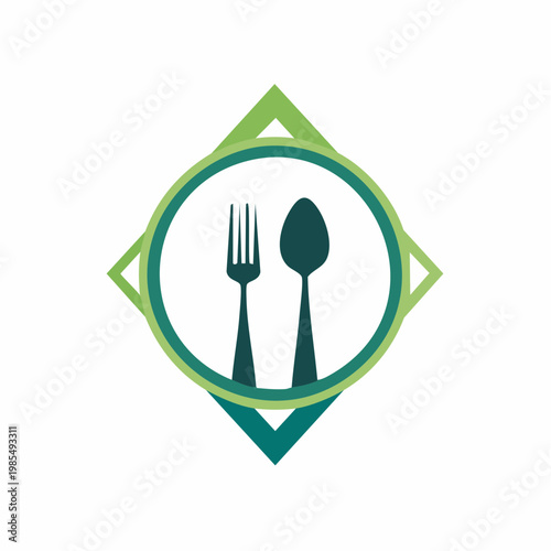 A vector set of isolated silverware icons featuring a black and silver fork, spoon, and knife tool for a restaurant menu design or kitchen cooking theme on a white table