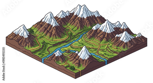 Illustrative Mountain Landscape with River Valley.