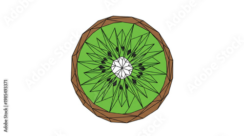 Geometric Kiwifruit Slice Line Art | Modern Citrus Fruit Icon | Polygonal Kiwi Cross Section Illustration