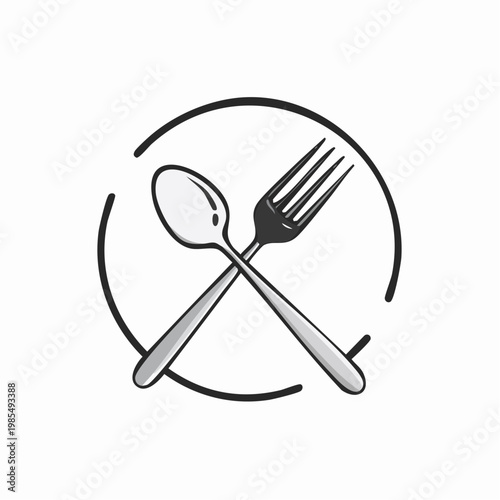 Simple and elegant icon of crossed fork and spoon symbolizing dining, food, and culinary arts