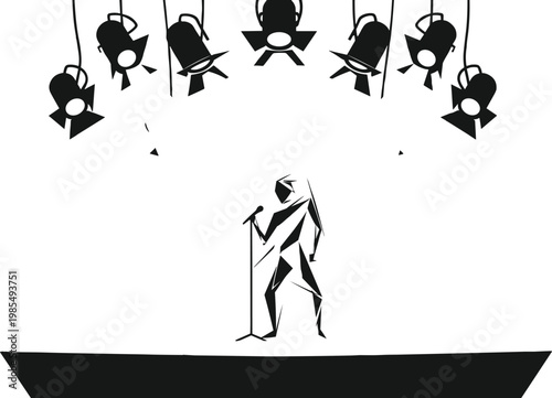 A striking black and white illustration depicts a shamanic figure performing a ritual under hanging shadowy figures