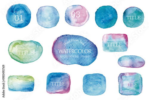 Watercolor Abstract Frame Set Blue Green Gradient Hand Painted Background Collection