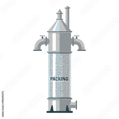 Industrial Distillation Column with Packing Material, Chemical Engineering Equipment