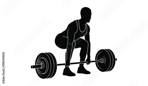 A stark black silhouette depicts a muscular man performing a deadlift exercise with a barbell showcasing strength and fitness silhouette high quality professional detailed