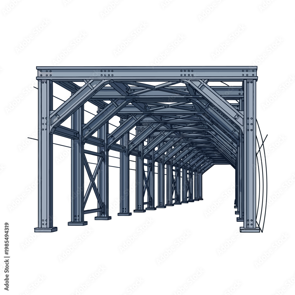 Fototapeta premium Industrial steel structure, metal building frame, architectural design, construction engineering