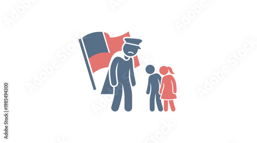 Sad Leader with Flag and Children