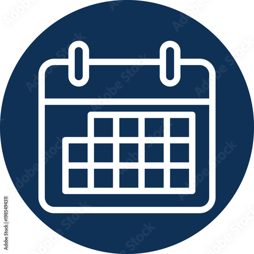 Calendar icon on a navy blue circle background