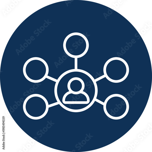 White network diagram with human icon inside a circle on dark blue background