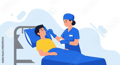 Medical, healthcare, vector illustration, doctor, nurse, patient, blue, hospital, treatment, care, wellness, medicine