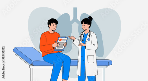 Medical consultation, doctor patient discussion, healthcare vector, blue medical background