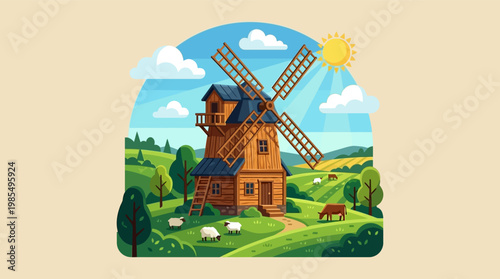 Traditional Dutch Windmill Structure Architecture.