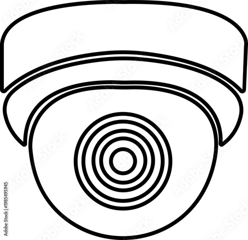 Security camera CCTV surveillance icon in black line style featuring monitor, cam, recorder, protection and safety synonym elements for technology, monitoring and design use