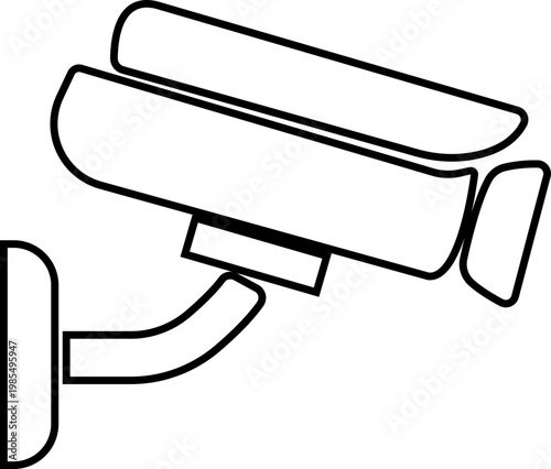 Security camera CCTV surveillance icon in black line style featuring monitor, cam, recorder, protection and safety synonym elements for technology, monitoring and design use