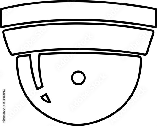 Security camera CCTV surveillance icon in black line style featuring monitor, cam, recorder, protection and safety synonym elements for technology, monitoring and design use