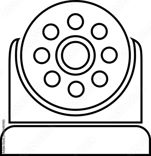 Security camera CCTV surveillance icon in black line style featuring monitor, cam, recorder, protection and safety synonym elements for technology, monitoring and design use