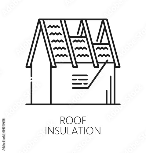Home roof insulation installation line icon or pictogram. House repair service symbol, cottage exterior construction company vector sign. Home roof insulation maintenance pictogram or outline icon