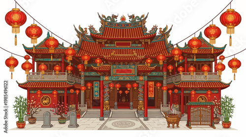 Traditional Chinese Temple Gate Architecture.