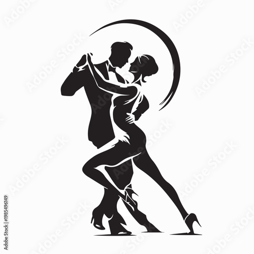 Couple Dancing in Jazz Style Lively Pose Logo Vector Illustration