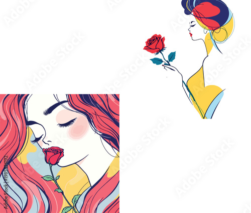 Vsai woman smelling rose, beauty and elegance concept