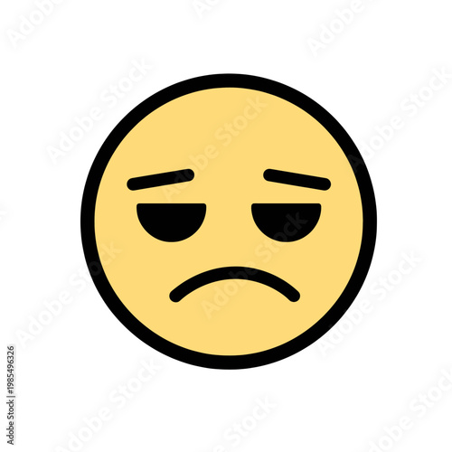 A yellow circle with a sad face, showing a feeling of unhappiness and disappointment