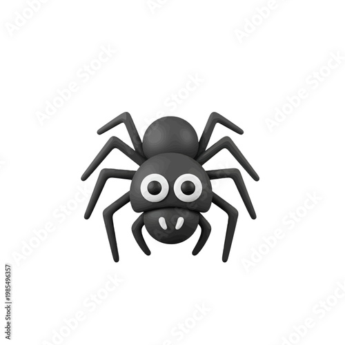 A cute cartoon illustration of a black spider with big eyes on a white background