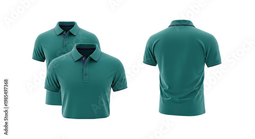 Teal Polo Shirts with Purple Trim on Mannequins