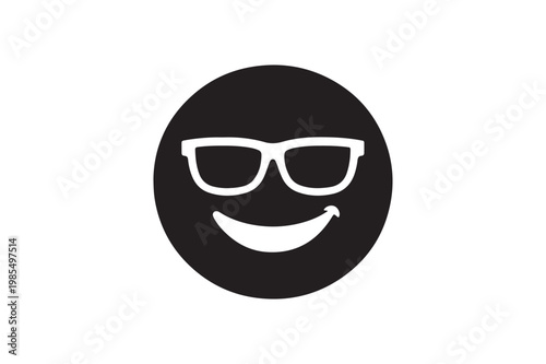 Cool Sunglasses Emoji Silhouette Icon, Stylish Smiley Vector