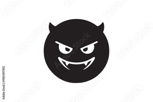 Devil Smile Emoji Silhouette Icon, Evil Mood Vector