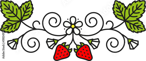 Wild sweet strawberry divider or border. Ripe strawberry separator, farm plant decoration spacer. Forest fruit frame divider