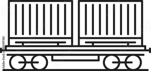 Container shipping wagon, freight transportation railway line icon or symbol. Cargo logistics railway transport symbol, freight railroad industry vector pictogram. Goods shipment thin line icon