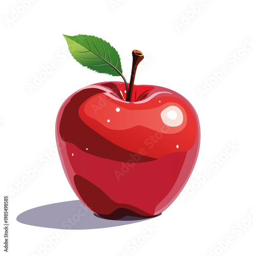 Red apple with a green leaf isolated on a white background