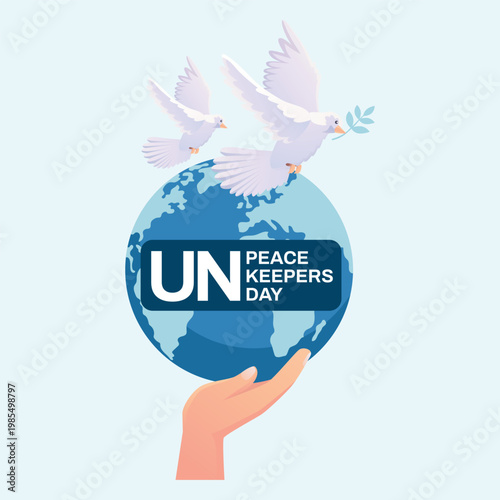 International Day of United Nations Peacekeepers World Globe with White Doves Flying