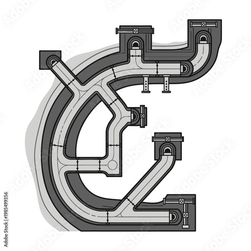 Complex Underground Plumbing System Diagram, Industrial Drainage Network