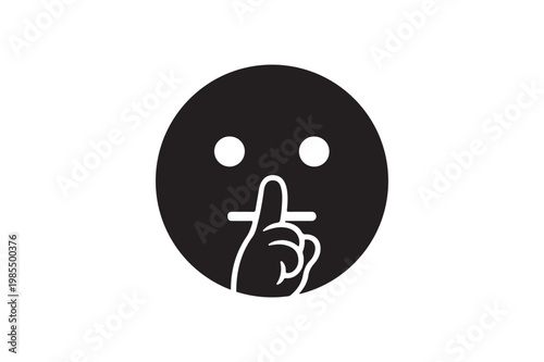 Silent Emoji Face Silhouette Icon, Quiet Expression Vector