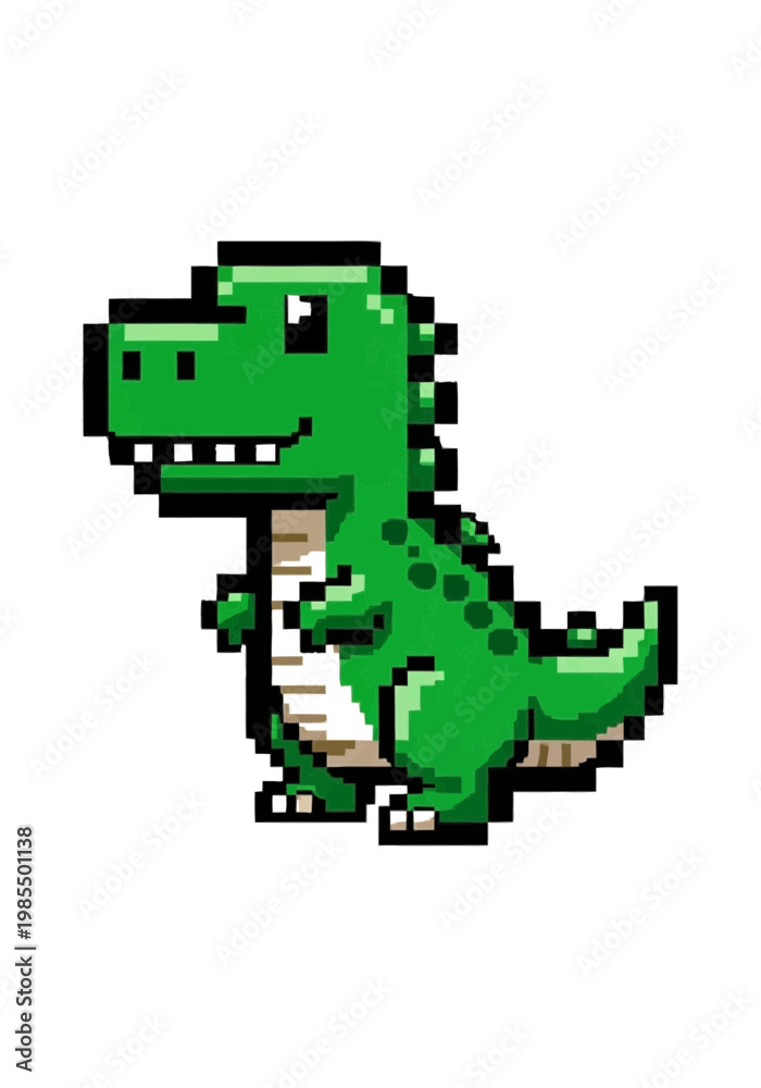Fototapeta premium Green Pixel Art Dinosaur Character Design.