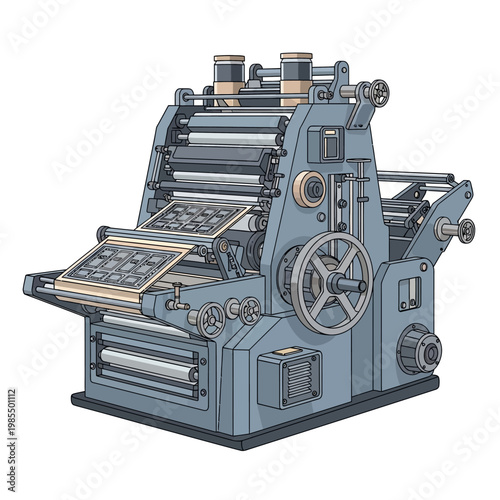 Vintage Printing Press Machine Illustration