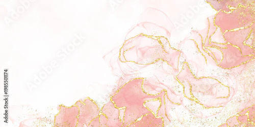 Foto Pink and gold alcohol-based ink, perfect for use as a background in various designs and decorations, such as love-themed projects, weddings, Valentine's Day, or for adding text