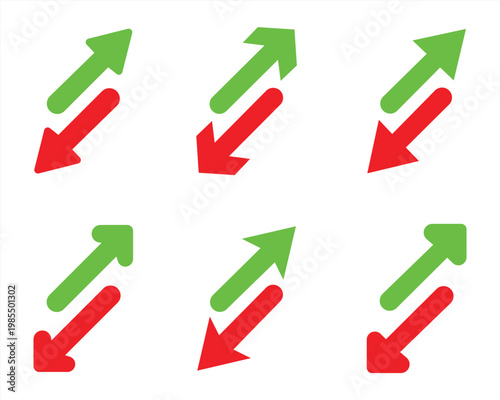 Set of arrows up and down. Green and red arrows. Increase and decrease. Vector 10 EPS.