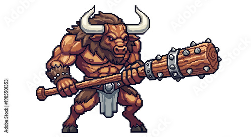Mighty Minotaur Warrior Holding Spiked Club.