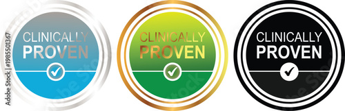 Premium Clinically Proven Circular Badge Label Set Modern Blue Green Black for Branding