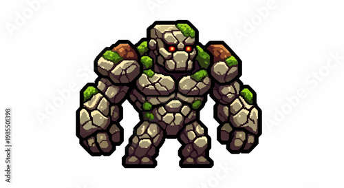 Mighty Stone Golem Creature Illustration.